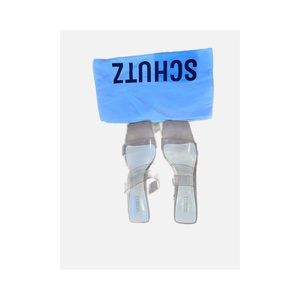 Schutz nude mule with clear straps